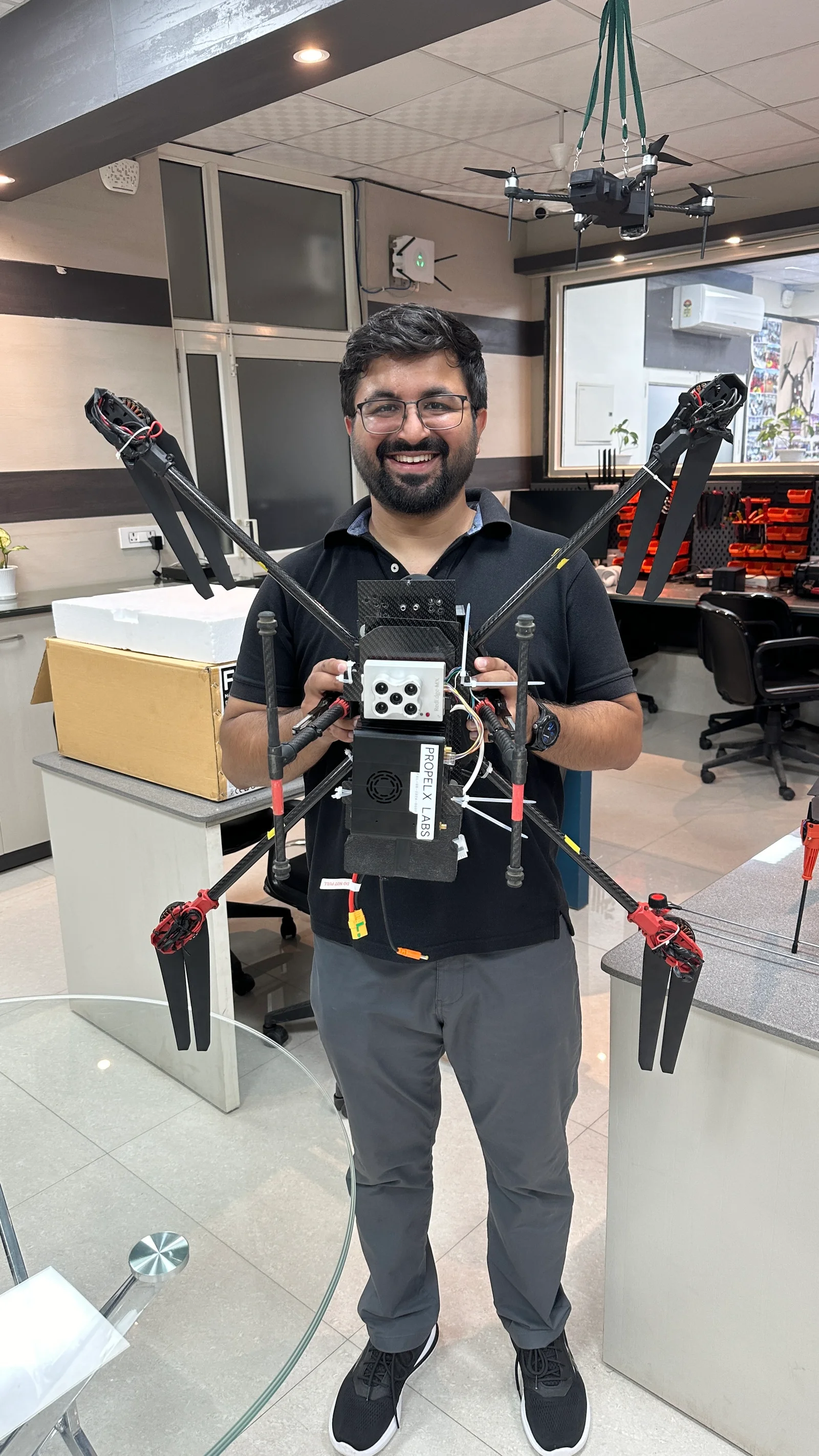 Sagar Israni with drone & AI box