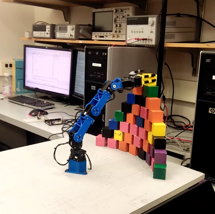 Robotic arm building pyramid